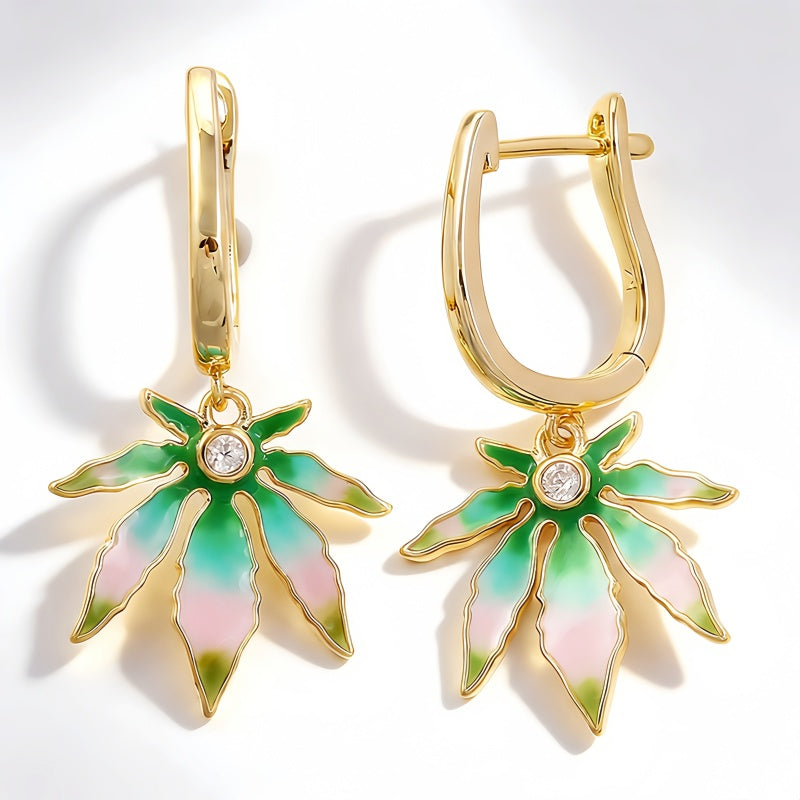 GREEN PINK ENAMEL EAR/GLD