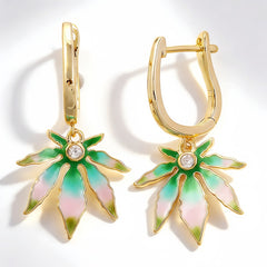 GREEN PINK ENAMEL EAR/GLD