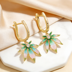 GREEN PINK ENAMEL EAR/GLD