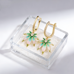 GREEN PINK ENAMEL EAR/GLD