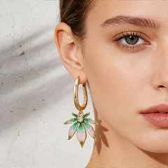 GREEN PINK ENAMEL EAR/GLD