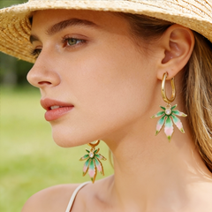 GREEN PINK ENAMEL EAR/GLD