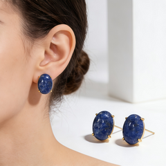 LAPIS LAZULI STUD EAR/GOLD