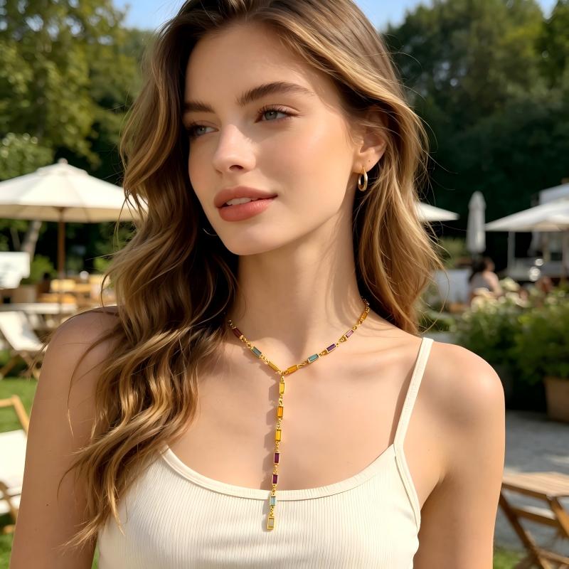 Rainbow Baguette Y-Necklace