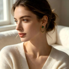 Green Cat's Eye Beaded Hoop Earrings
