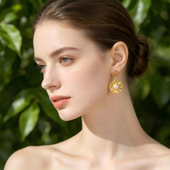 Peach Cat's Eye Pearl Flower Earrings