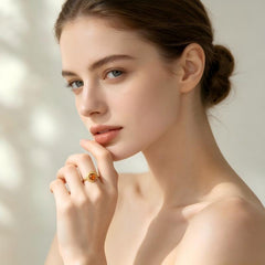 Embossed Amber Stone Adjustable Stack Ring