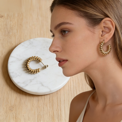 Ribbed Huggies Earrings/GOLD Stainless Steel