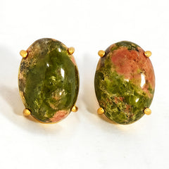 UNAKITE L STUD EAR/GLD