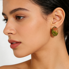 UNAKITE L STUD EAR/GLD