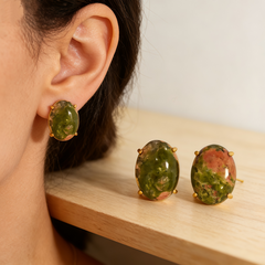 UNAKITE L STUD EAR/GLD