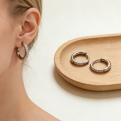 Mini Cubic Zirconia Hoop Earrings/Stainless Steel