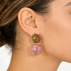 UNAKITE & RHODOCHROSITE STUD EAR/GLD