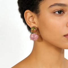 UNAKITE & RHODOCHROSITE STUD EAR/GLD