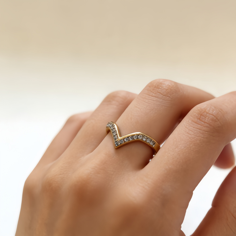 Black Wishbone Ring/GOLD Stainless Steel