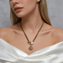 Lunar Coin Toggle Pendant Necklace/GOLD Stainless Steel