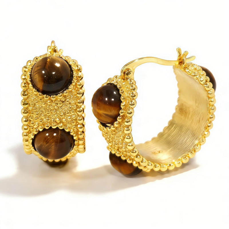 YELLOW TIGER'S EYE HOOP EAR/GOLD
