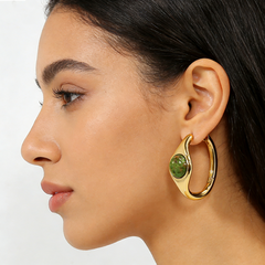 UNAKITE HOOP EAR/GLD