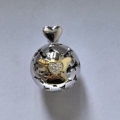 Two-Tone Heart Cage Pendant/Rhodium
