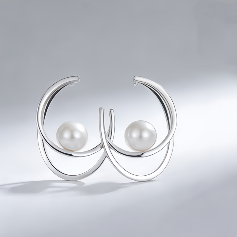 Pearl Drop Hoops Earrings/Stainless Steel