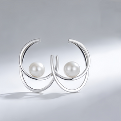 Pearl Drop Hoops Earrings/Stainless Steel