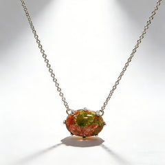 UNAKITE Necklace/Rhodium