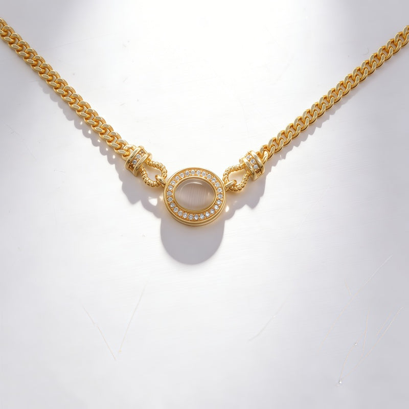 Gray cat eyes Necklace/18k GOLD