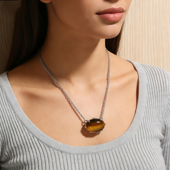 YELLOW TIGER'S EYE Necklace /Rhodium