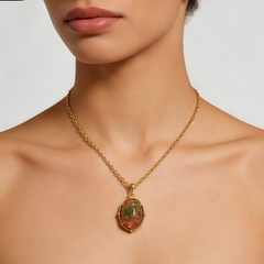 UNAKITE PENDANT  Necklace/GOLD