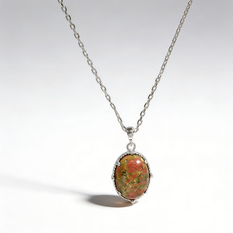 UNAKITE PENDANT Necklace/Rhodium