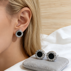 Black & Gold Circle Studs EAR/Stainless Steel