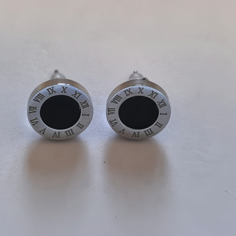 Black & Gold Circle Studs EAR/Stainless Steel