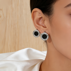 Black & Gold Circle Studs EAR/Stainless Steel