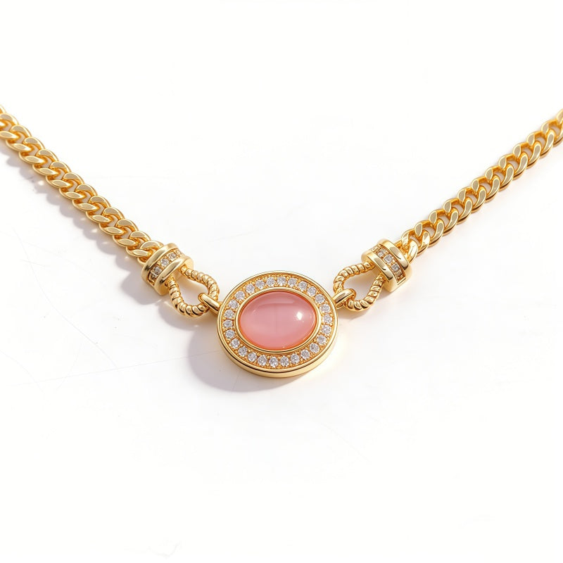 Pink cat's eyes Necklace/18k GOLD