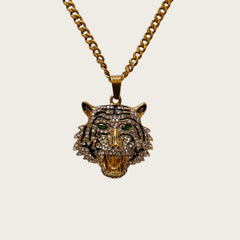 Golden Tiger Head Pendant Necklace/Stainless Steel