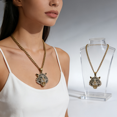 Golden Tiger Head Pendant Necklace/Stainless Steel