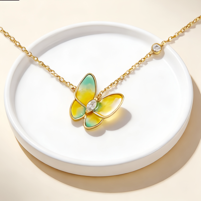 Stella butterfly enamel pendant Necklace