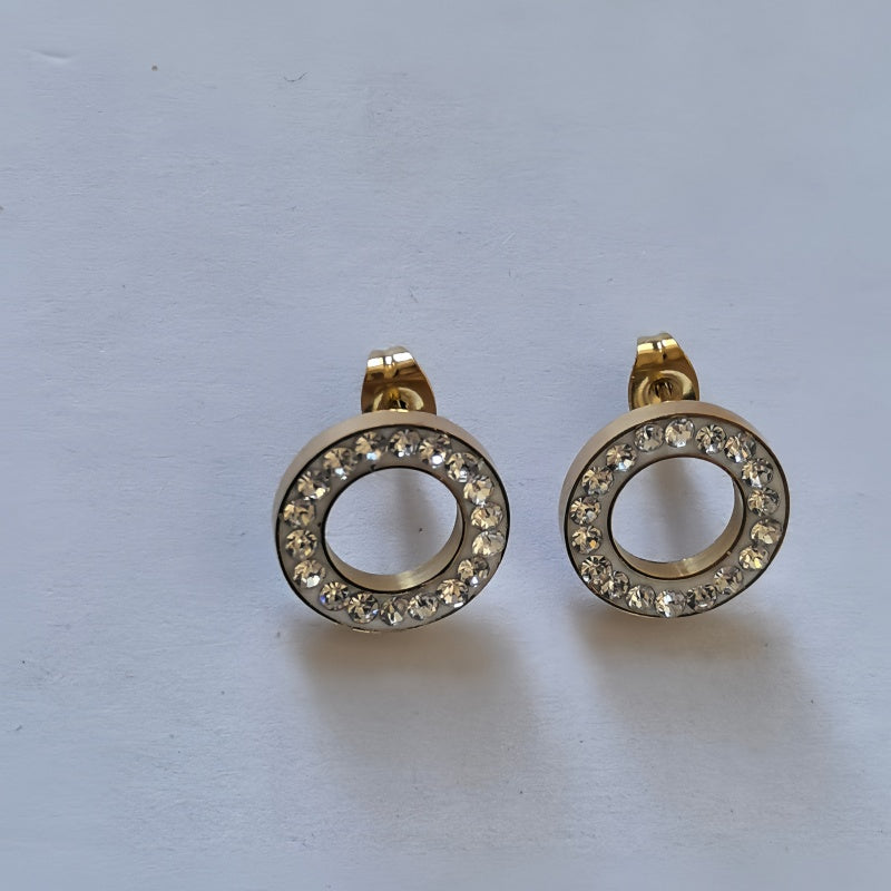 CZ Halo Hoop Earrings/GOLD Stainless Steel