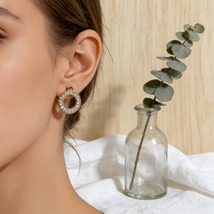 CZ Halo Hoop Earrings/GOLD Stainless Steel