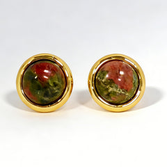 ROUND UNAKITE STUD EAR/GLD