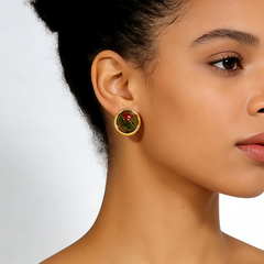 ROUND UNAKITE STUD EAR/GLD