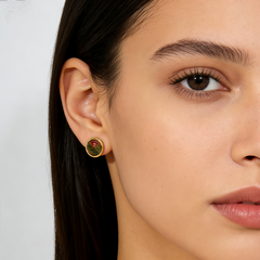 ROUND UNAKITE STUD EAR/GLD