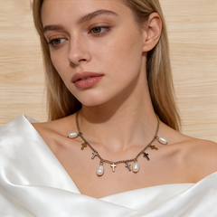 Cross & Baroque Pearl Necklace/RSG Stainless Steel