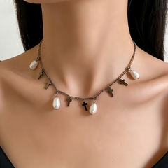 Cross & Baroque Pearl Necklace/RSG Stainless Steel
