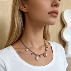 Cross & Baroque Pearl Necklace/RSG Stainless Steel