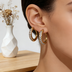 CZ Huggie Hoop Earrings/GOLD Stainless Steel