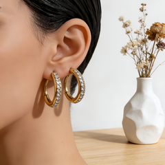 CZ Huggie Hoop Earrings/GOLD Stainless Steel