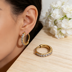 CZ Huggie Hoop Earrings/GOLD Stainless Steel