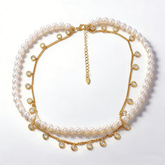 FRESHWATER PEARL DB-NCK/GLD CZ