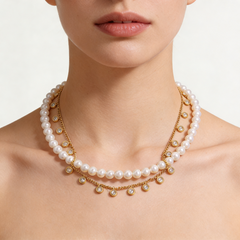 FRESHWATER PEARL DB-NCK/GLD CZ